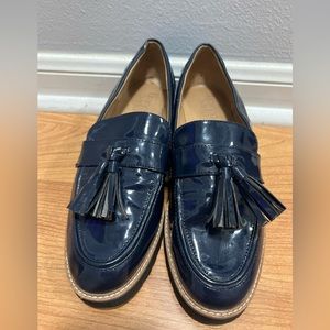 Navy blue patent leather Franco Sarto loafers size 8